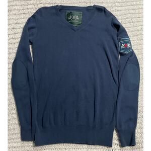 B Vertigo Equestrian Sweater V Neck Long Sleeve Womens Sz Large Blue Pima Cotton